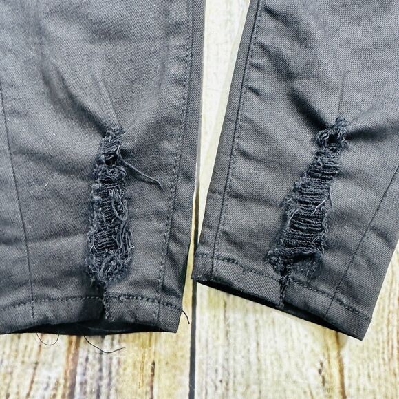 KanCan Jeans Women’s Sz.7/27 Black Distressed Mid Rise Skinny Button-fly Pants - Picture 2 of 12